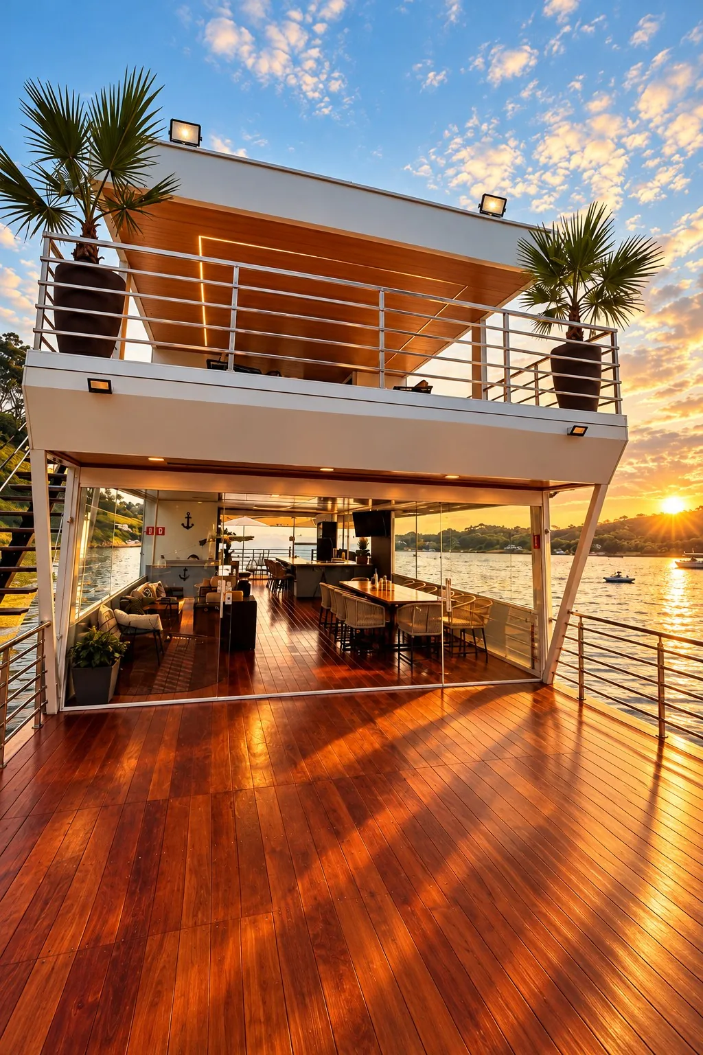 Deck da Villa Flutuante ao pôr do sol