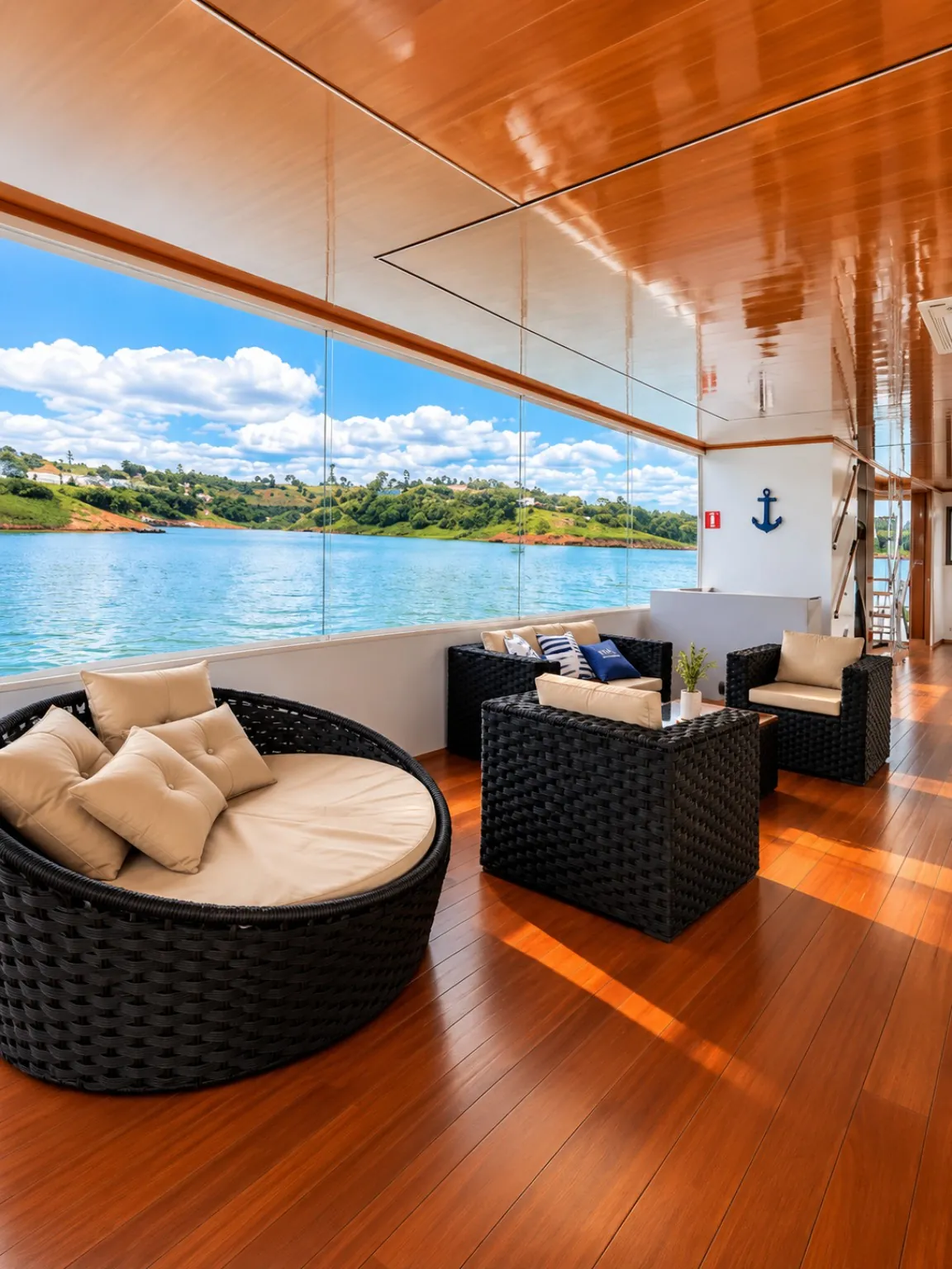 Lounge com vista para a represa
